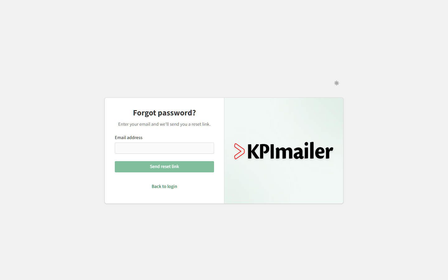 Forgot password screen asking for an email address to send a reset link